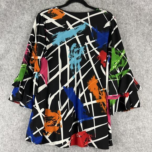 Calessa Tunic Top Womens Medium Abstract Colorful Flutter Sleeve Bold Artsy - Picture 10 of 14